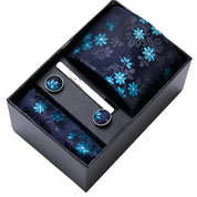 Floral tie set with tie clip and cufflinks in a black box