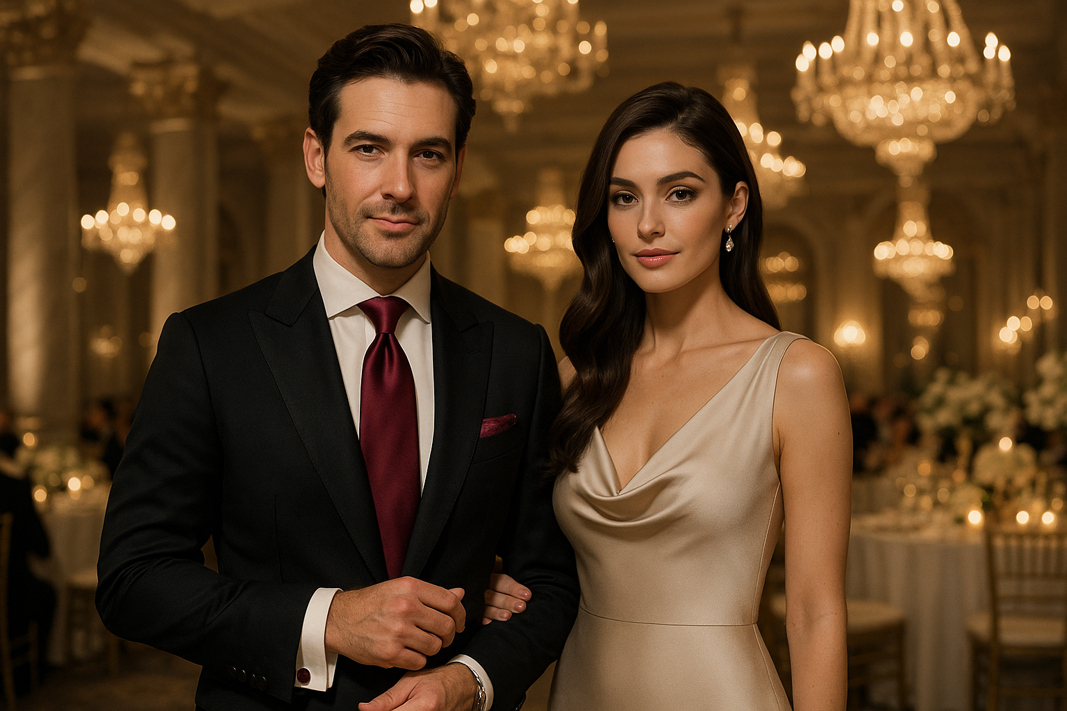 Burgundy tie wedding scene